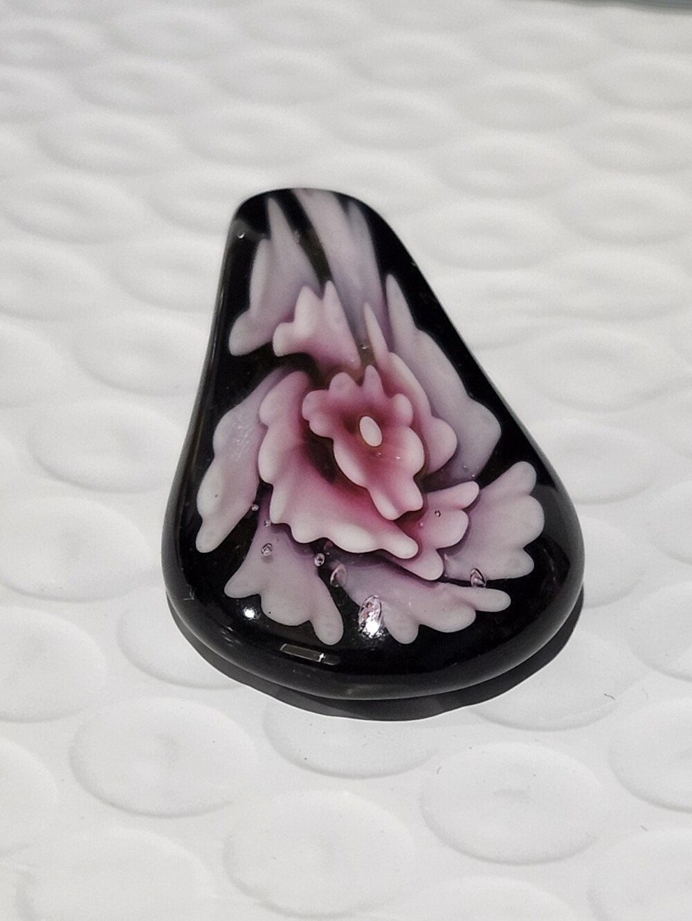 Lampwork Art Glass Pendant - Black With Flower